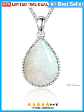 925 Sterling Silver Teardrop Synthetic Opal Pendant Necklace 18in